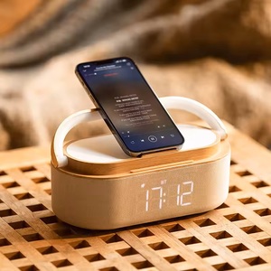 Réveil multifonctionnel, produits intelligents, chargeur de téléphone sans fil, veilleuse, lampe de bureau à intensité réglable, petit haut-parleur - Product Image 3