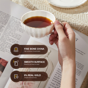 Ensemble tasse et soucoupe à thé de luxe de style royal britannique, tasse à thé en porcelaine anglaise à surface cannelée - Product Image 3