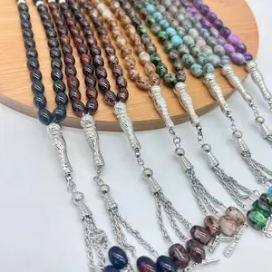 8*11mm Oval Multicolored Glass Beaded Muslim Rosary Prayer Accessory Arabian Tassel 33 Beads Islamic Muslim Prayer Jewelry Gifts
