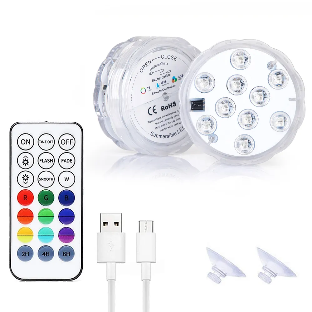 USB şarj edilebilir yüzme vantuz ile havuz ışığı RGB LED gece lambası RF kumanda açık gölet sualtı dalgıç lamba