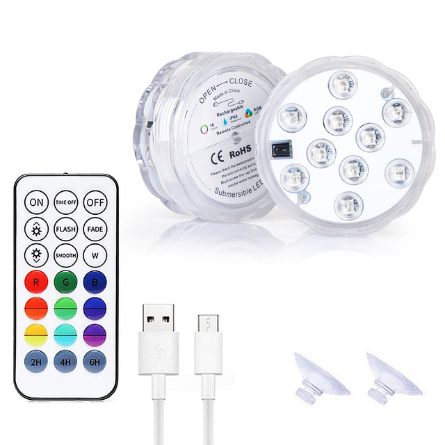 USB Rechargeable Swimming Pool Light RGB LED Night Light With Suction Cup RF Control Outdoor Pond Underwater Submersible Lamp