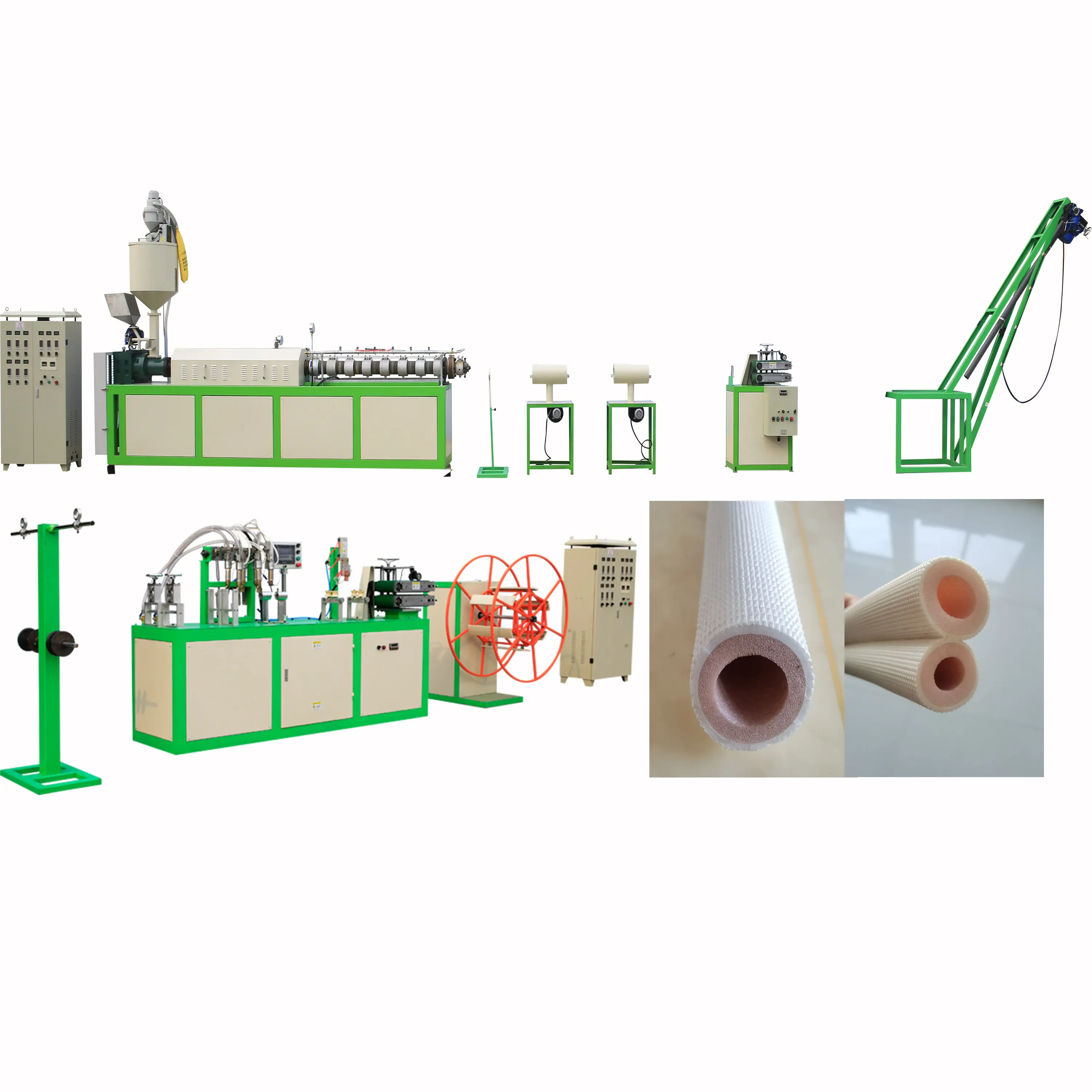PE foam pipe extrusion line and air conditioning pipe covering machine