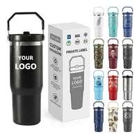 Bouteille d'eau camouflage créative de 30 oz avec impression UV intégrale et paille rabattable, en acier inoxydable, pour voiture, voyage et café