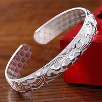 YL Nouveau Bracelet Ouvert Vintage Sutra du Cœur de Lotus en Alliage Poli Massif, Bracelet Large pour Femme, Vente en Gros