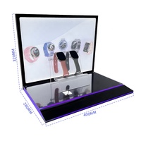 Support d'affichage de montre moderne en acrylique haut de gamme personnalisé, ultra fin de 3 mm, avec lumières LED violettes, montage facile pour une utilisation en vente au détail