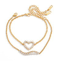 Valentijnsdaggeschenken 2026 Groothandel RVS Stapelbare Armbanden Dames Verguld Hartvormig Strass Kraal Armband