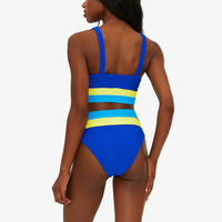 Ensemble de bikinis triangle taille haute à bretelles épaisses et fixes, en tissu côtelé rayé color block, écologique, pour femmes actives 2