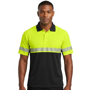เสื้อโปโลแขนสั้นสีเหลืองสะท้อนแสงพร้อมแถบสะท้อนแสงสำหรับชุดทำงาน - Product Image 1