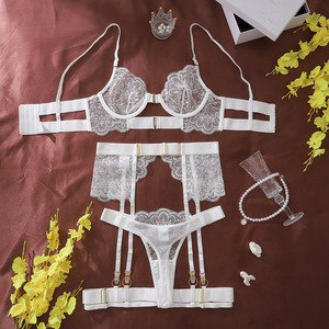 Nouvelle Collection 2026 : Ensemble de Lingerie Sexy 4 Pièces pour Femme – <span class=keywords><strong>Soutien</strong></span>-<span class=keywords><strong>Gorge</strong></span>, Jarretière et Culotte <span class=keywords><strong>en</strong></span> Dentelle Broderie Florale de Luxe - Product Image 5