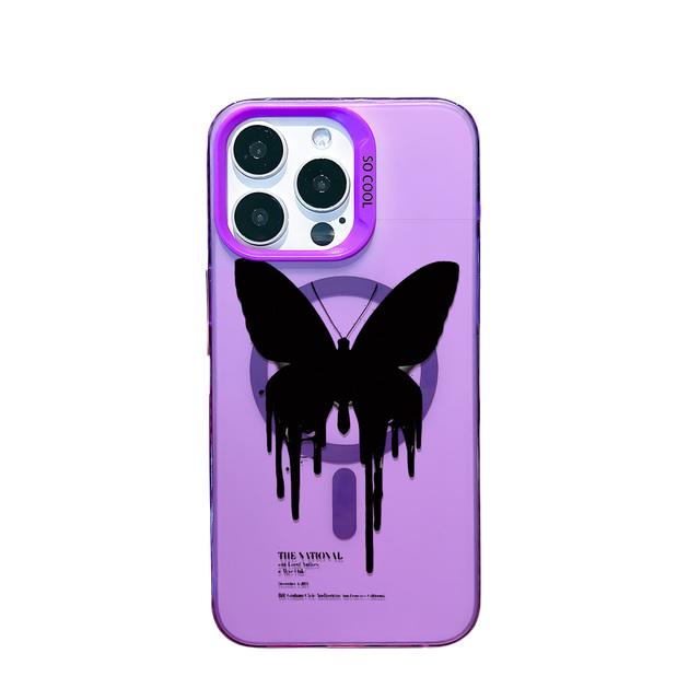 Purple Dripping Butterfly Gothic Phone Case, Transparent Shockproof Cover UV Painted Mobile Phone Cases for 12/13/14/15/16/17Pro