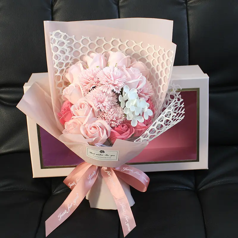 Quà Tặng Ngày Valentine 19 Hoa hồng xà phòng bó hoa xà phòng, hộp quà cưới Ngày Valentine nhà dEc 5 màu 6 chiếc 7-15 ngày