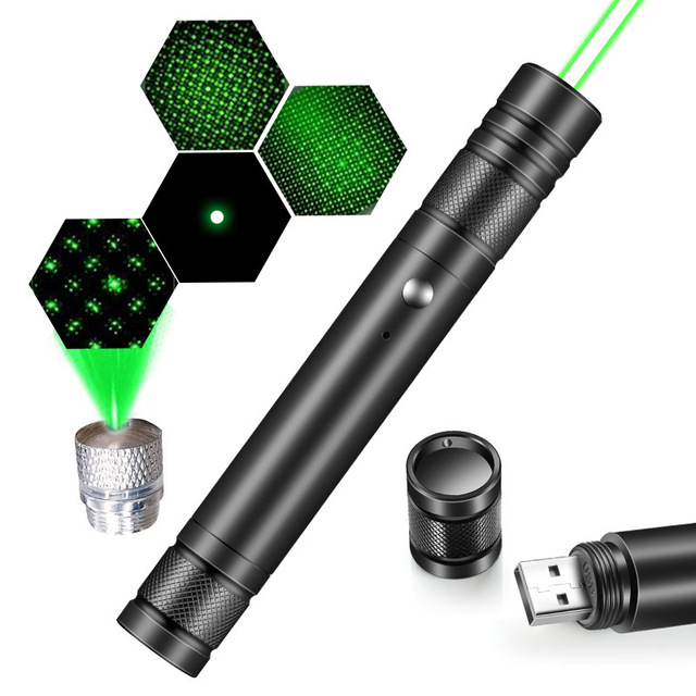 Green Aluminum Alloy Rechargeable Laser Pointer USB Interface  Pet Mold 1-Year Warranty