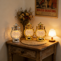 Lanterne LED en Cristal Vintage, Bougeoirs et Bocaux Électriques Or Blanc Écologiques, Lampe de Table pour Décoration de Noël