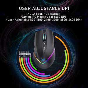 Ratón para juegos AULA F805 RGB con cable, 6400DPI, 7 botones programables, retroiluminado, ergonómico, para computadora portátil, computadora de escritorio - Product Image 3