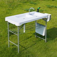 Table de nettoyage de poisson en plastique LuckyOCT, double évier, pliable, portable, pour camping, avec robinet, pulvérisateur, grille, support de tuyau, étanche