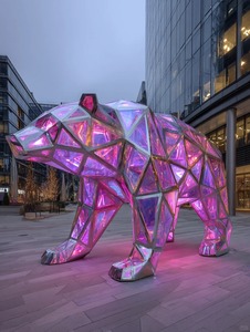 Escultura de <span class=keywords><strong>Panda</strong></span> Geométrica para Exteriores, Instalación Artística Iridiscente que Cambia de Color para Espacios Públicos - Product Image 2