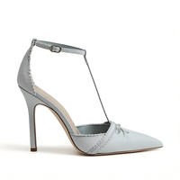 Nouvelles Escarpins Bleus à Talon Aiguille et Bout Pointu avec Nœud, Modèle T-Strap Polyvalent pour le Travail et les Rendez-vous, Tailles Étendues 34-46 pour Femme