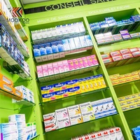 Comptoir de pharmacie moderne raffiné personnalisé vitrine de pharmacie avec étagères de rangement autoportantes en bois et en métal
