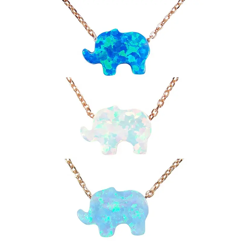 Fashion Jewelry 925 Sterling Silver Opal Elephant Pendant Necklace For Women Girls