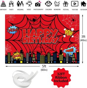 Toile de fond photographique <span class=keywords><strong>Joyeux</strong></span> <span class=keywords><strong>Anniversaire</strong></span> Motif Toile d'araignée, Bannière de fond avec silhouette urbaine et bâtiments, Décorations pour <span class=keywords><strong>Anniversaire</strong></span> et Baby Shower - Product Image 6