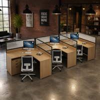Bureau d'ordinateur en forme de L pour le télétravail avec cloison, poste de travail modulaire extensible et convertible en bois moderne pour centre d'appels
