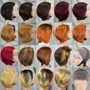 Perruque Courte Bob Lace Front en Cheveux Humains, Nuancier de Couleurs, Pré-Pluckée, Ligne de Cheveux Naturelle, Ombré/Blond, Perruques Courtes Bob pour Femmes Noires - Product Image 2