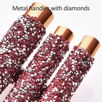 Pinceaux de maquillage vegan de haute qualité, manche scintillant rose doré, strass, ensemble de 10 pinceaux de maquillage avec sac