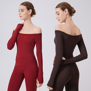 XW-CX3325 Vêtements de sport d'extérieur, manches longues ajustées, vêtements de sport de fitness, vêtements de sport fins, course à pied confortable, haut de <span class=keywords><strong>yoga</strong></span> pour femmes, épaules dénudées - Product Image 4