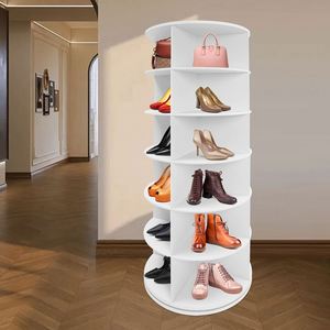 Zapatero giratorio doble Lazy Susan de 7 niveles, multifuncional, ahorrador de espacio, de madera, con exhibición de 360 grados para el hogar, la cocina y el baño - Product Image 2