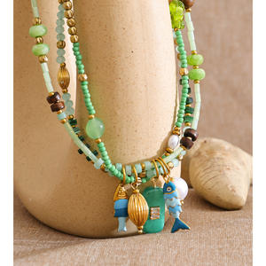 Kalung Liontin Ikan Gaya <span class=keywords><strong>Boho</strong></span> JINYOU 1423 dengan Mutiara Imitasi dan Manik-manik Kristal Multi Untai dari Baja Anti Karat - Product Image 4