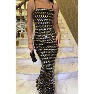 Robe de soirée de luxe noire style bal avec détails en sequins, taille empire, manches courtes et décorations perlées, taille XL (ODM) - Product Image 6
