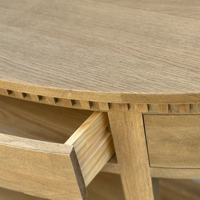 FH1036 Hamptons Demi-Lune Forme Ovale Pays Courbé Chêne Massif Unique Home Decor Console Table Luxe avec Étagères et Tiroirs