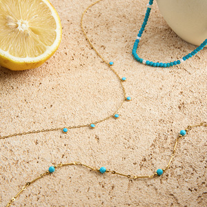 Collier pendentif en acier inoxydable avec perles turquoise bleues, bijoux cadeau - Product Image 4