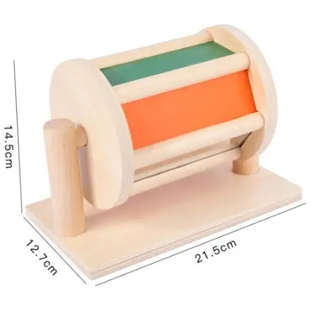 Montessori Sensory Spinning Drum Wooden Textile Baby Infant Early Educational Instrument Rotating Color Cognition Toy