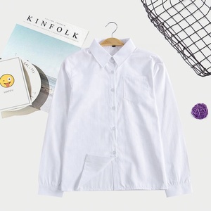Camisa Branca de Manga Longa Não Transparente para Uniforme Escolar com Lapelas Anguladas - Product Image 1