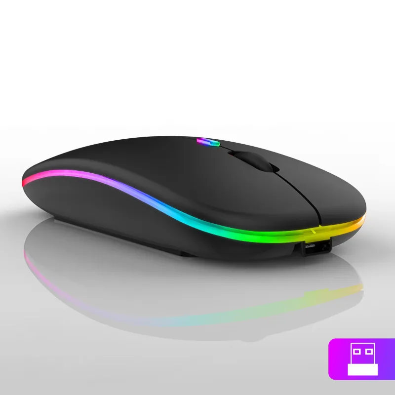 Mouse Komputer LED Tipis Optikal, 2.4G Mouse Dapat Diisi Ulang Nirkabel USB untuk Mac Laptop Windows