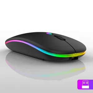 Mouse Komputer LED Tipis Optikal, 2.4G Mouse Dapat Diisi Ulang Nirkabel USB untuk Mac Laptop Windows