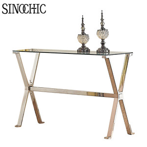 Bàn điều khiển kính cường lực dài chân kim loại mạ crôm, bàn hành lang mỏng được nhân đôi - Product Image 3