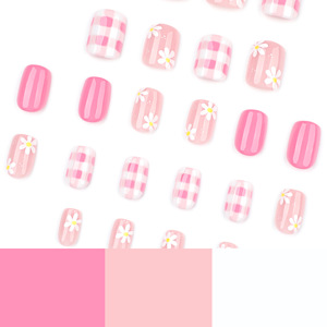 Vente chaude forme carrée <span class=keywords><strong>courte</strong></span> Floral Nail Art conseils frais blanc marguerite presse faux ongles ensemble réutilisable marchés transfrontaliers - Product Image 4