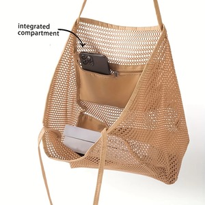 Sac de plage pliable en maille, sac à main pour femmes, sac à bandoulière, sac de voyage essentiel pour l'été et les activités de plein air - Product Image 6