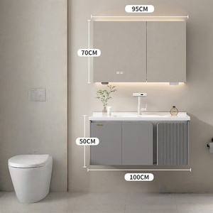 Modern Minimalist Ceramic One-Piece Sink Smart <b>Mirror</b> <b>Wall</b>-Mounted Bathroom Vanity - Product Image 6