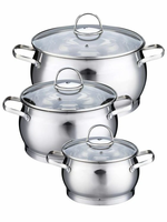 Batterie de cuisine moderne de 6 pièces en acier inoxydable avec couvercle en verre durable écologique et allant au four pour une utilisation à la maison avec une cuisinière à gaz