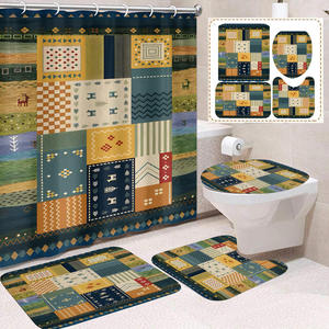 Ensemble de rideaux de douche géométriques modernes avec tapis de bain et couvercle de toilette, en polyester, impression numérique, antidérapant, accessoires de salle de bain - Product Image 5