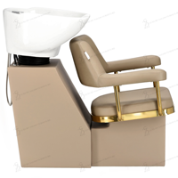 Fauteuil de coiffure de luxe doré, fauteuil de barbier, ensemble de mobilier de salon de coiffure, fauteuil de coiffure, lit de lavage en céramique, station de salon marron
