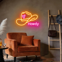 Insegna al Neon LED Personalizzata con Design Gratuito, Insegna al Neon 'Howdy' con Cappello da Cowboy, Luce LED per Decorazione Murale, Regalo per Venditori Etsy