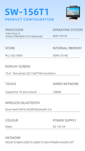 Precio de fábrica Sistema POS todo en uno con pantalla táctil de 15.6 pulgadas i3/i5/i7 1920*1080 Caja registradora para minoristas Punto de venta - Product Image 6