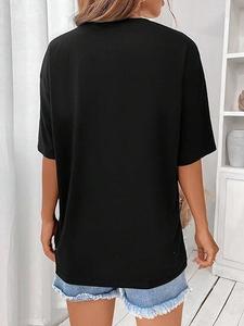 T-Shirt nere da donna di nuovo arrivo su tutto con <span class=keywords><strong>paillettes</strong></span> ricamate a maniche corte con scollo rotondo con motivo a stelle e <span class=keywords><strong>paillettes</strong></span> personalizzate t-Shirt - Product Image 6