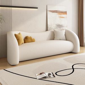 Sofá Curvo Crema de Forma Semicircular con Relleno de Espuma para Sala de Estar, Área de Descanso, Diseño Minimalista - Product Image 1