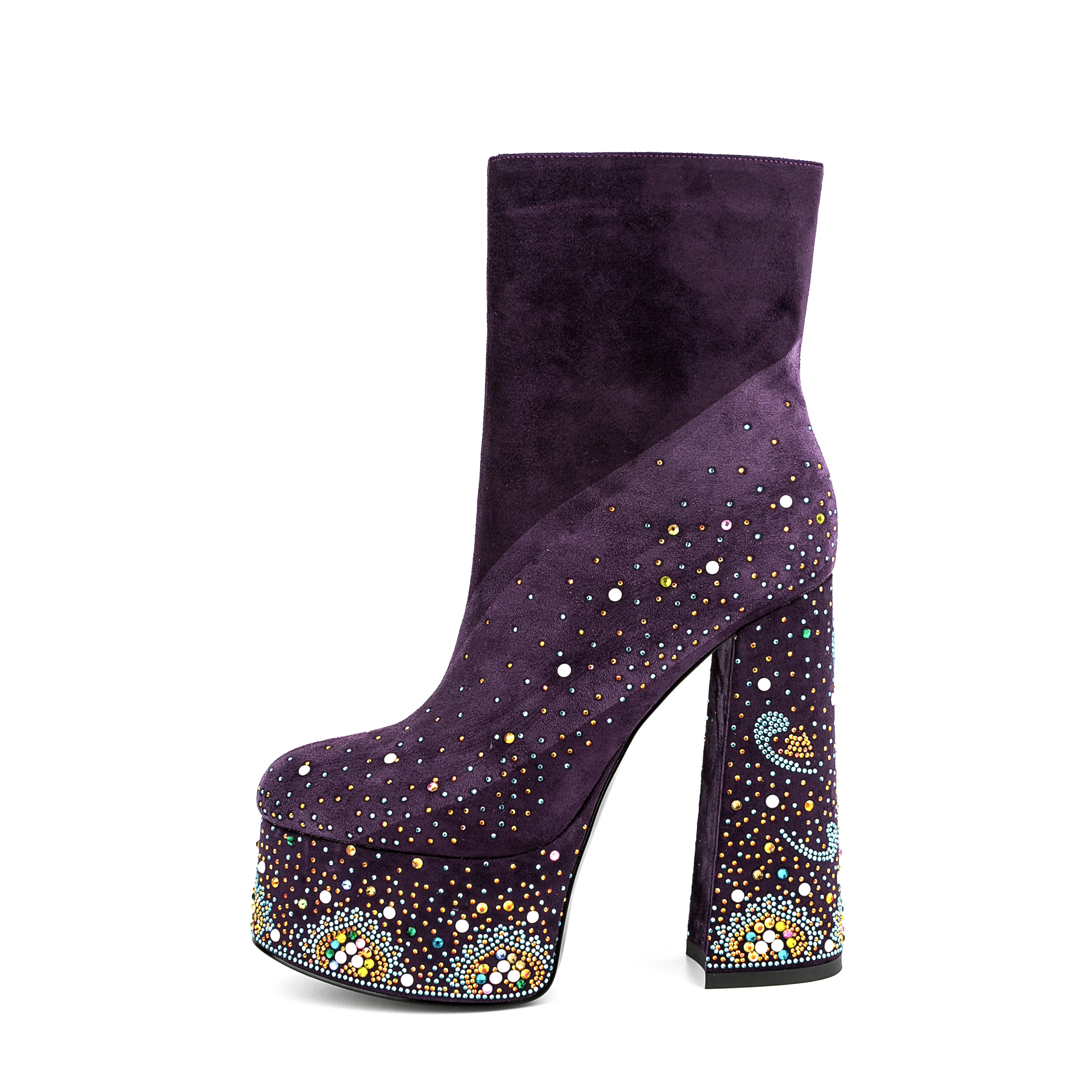 UBILILIA Customized Round Toe Women Platform heels luxury Square toe comfortable chunky heels Rhinestones ankle boots for women