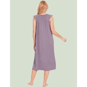 Women's Nightgown Short Sleeve Soft Smocked Sleepwear Viscose Bamboo Fabric Mid Length Dress Custom Cotton <b>Pyjama</b> Dress - Product Image 4